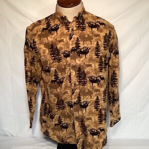 Woolrich Elk and Trees design Cotton Flannel Shirt in Brown and Black Mens Large